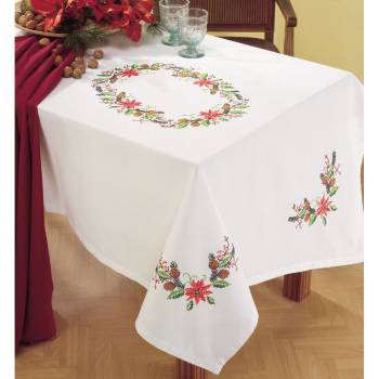 Cotton Kitchen Tablecloth 130 x 160 cm with Cross Stitch Pattern No 2082-3143