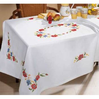 Long Narrow Cotton Tablecloth 140 x 220 cm with Cross Stitch Pattern No 2082-4177