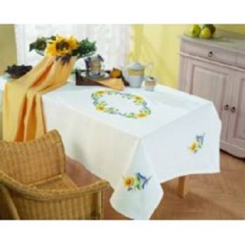 Long Narrow Cotton Tablecloth 140 x 250 cm with Cross Stitch Pattern No 2082-5109