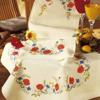 Tablecloth Cotton 80 x 80cm with Stamped Pattern Cross Stitch No. 2300-90150 in off-white color