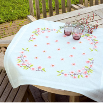 Tablecloth Cotton 80 x 80cm in Kit with Stamped Design Cross Stitch No. Pn143927 in light blue